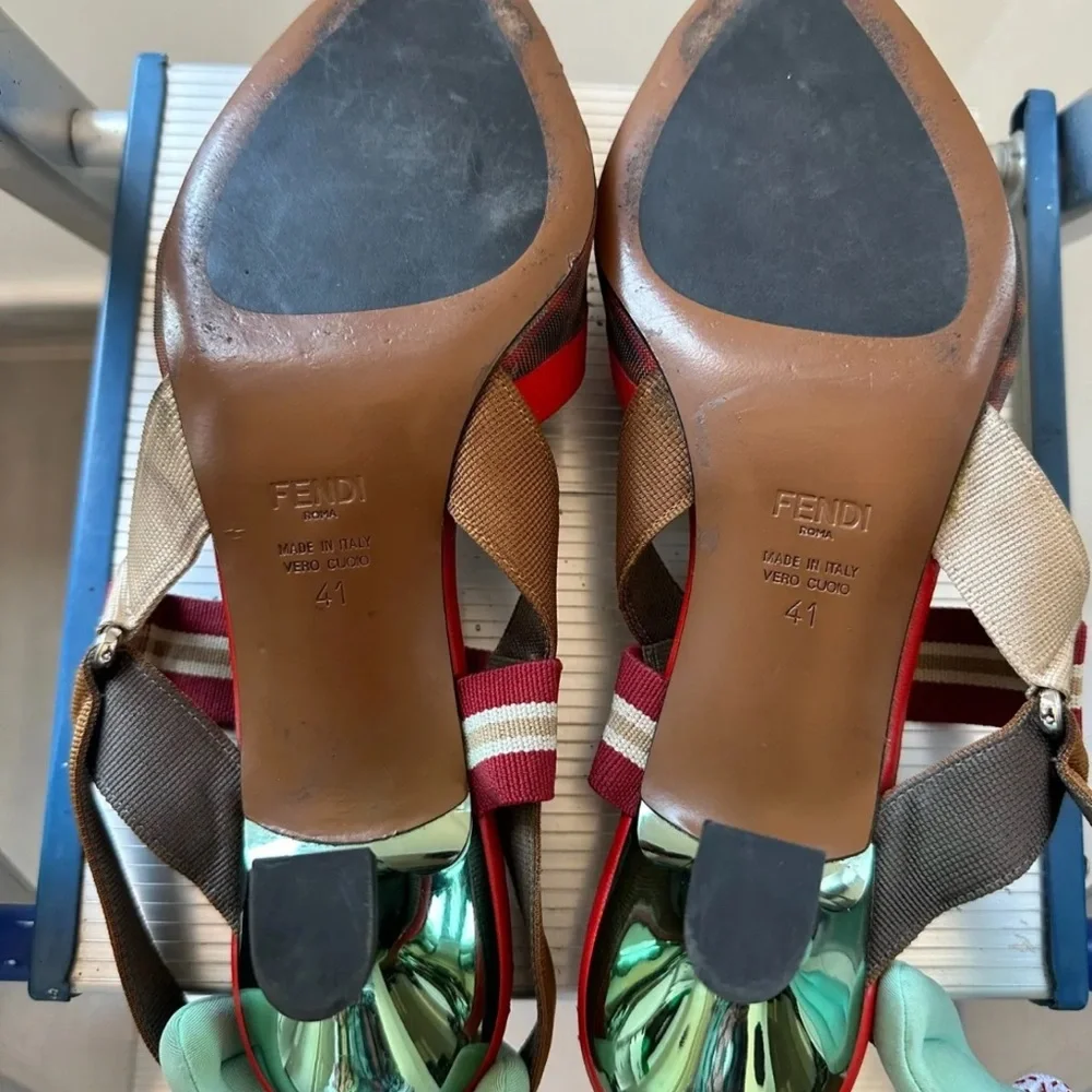 Fendi Technical Mesh Slingback Heels | Colibri Pumps 41 EU Red & Brown ❤️🤎 - Picture 6 of 11
